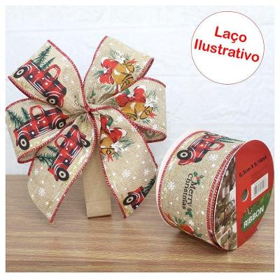 Kit 2 Rolo Fita Aramada Natal Merry Christmas Decoração Natalina 6,3cm X 9,14m