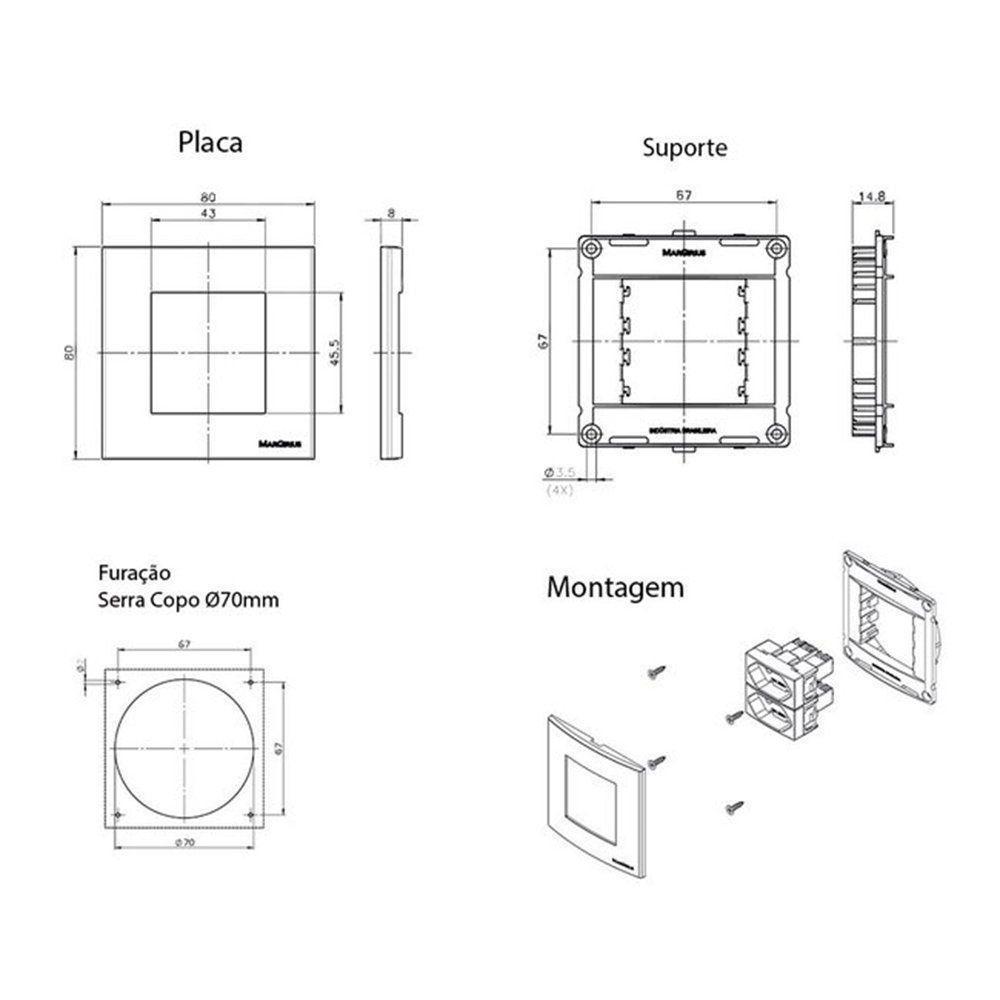 Placa Para Móveis 65x45 Com Tomada Carregador Usb-a Margirius Sleek 2a 10w Branca - 2