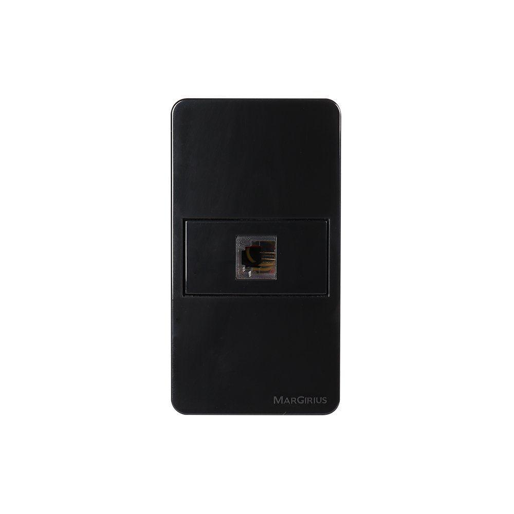 Placa Para Condulete Caixa 3/4" Com Tomada Para Telefone Margirius Sleek Rj11 4 Fios Preto Ebony Preto - 1