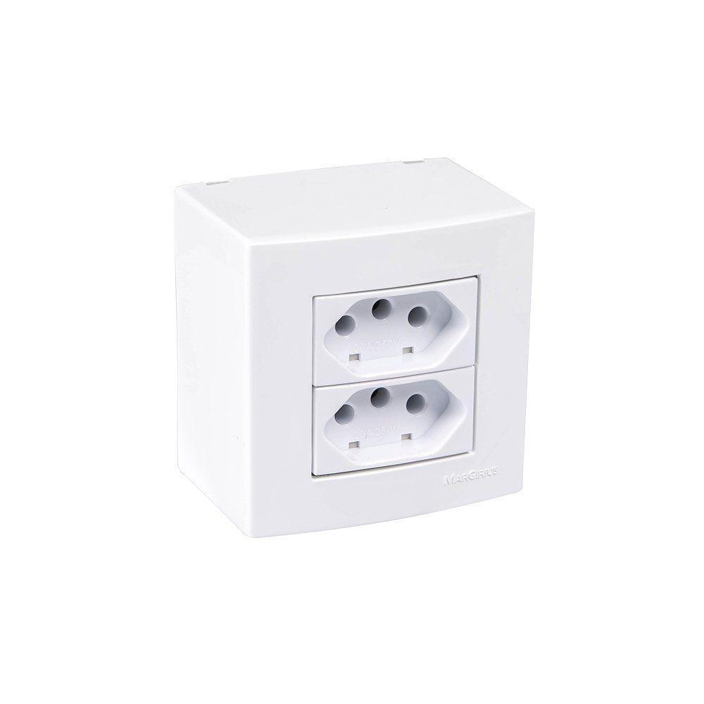 Caixa De Sobrepor 75x75 Com Tomada Dupla Margirius Sleek 2p+t 20a Branca - 1