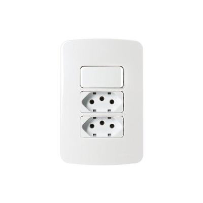 Interruptor Simples 10a E Tomada Dupla 2p+t 10a Margirius B3 Com Placa 4x2 Branco Branco