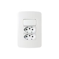 Interruptor Simples 10a E Tomada Dupla 2p+t 10a Margirius B3 Com Placa 4x2 Branco Branco - 1