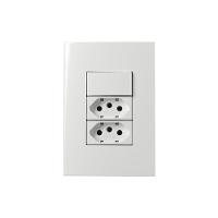 Interruptor Simples 10a E Tomada Dupla 2p+t 20a Margirius Sleek Com Placa 4x2 Branco Branco - 1