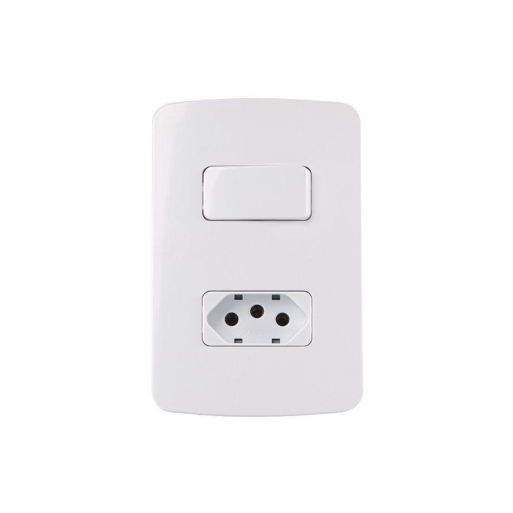 Interruptor Simples 10a E Tomada 2p+t 20a Margirius B3 Com Placa 4x2 Branco Branco - 1
