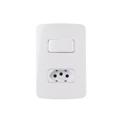 Interruptor Simples 10a E Tomada 2p+t 20a Margirius B3 Com Placa 4x2 Branco Branco