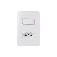 Interruptor Simples 10a E Tomada 2p+t 20a Margirius B3 Com Placa 4x2 Branco Branco - 1