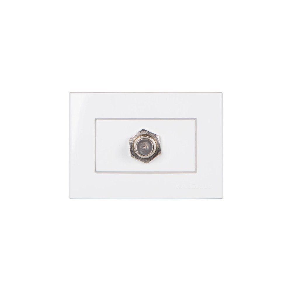 Placa Para Móveis 65x45 Com Tomada Antena De Tv Margirius Sleek Para Cabo Coaxial Branca - 1