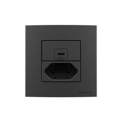 Placa Para Móveis 80x80 Com Tomada Usb-c 2a 10w E Tomada 2p+t 20a Margirius Sleek Colors Grafite