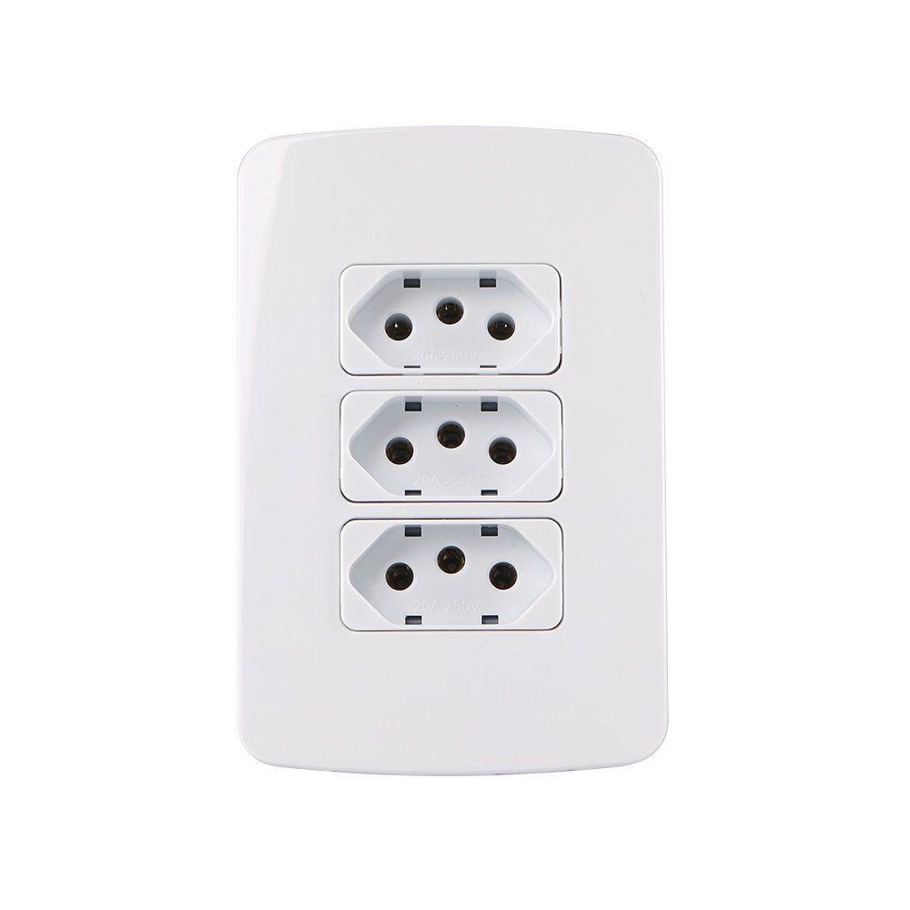 Tomada Tripla Margirius B3 2p+t 20a Com Placa 4x2 Branca - 1