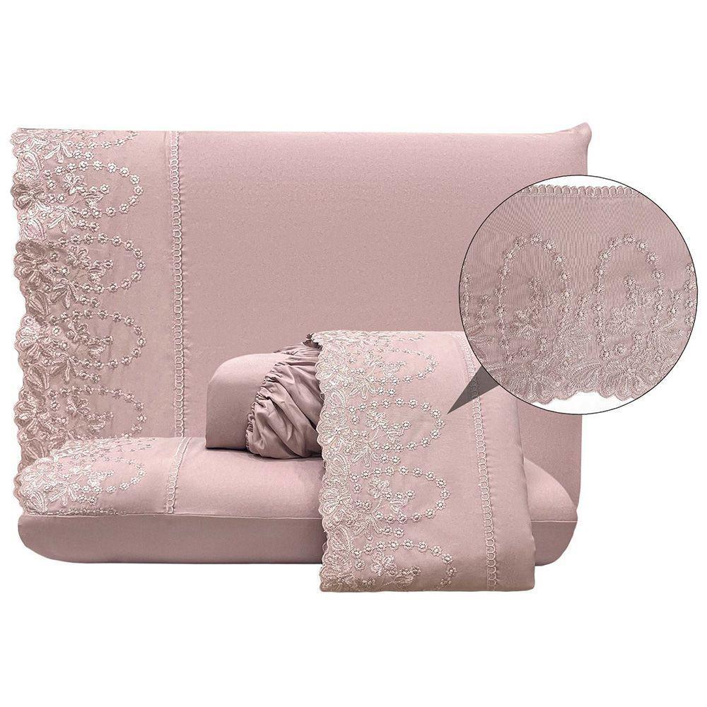 Jogo De Cama Lençol Queen Desirre 4 Peças - Rosê - 100% Poliéster - 1