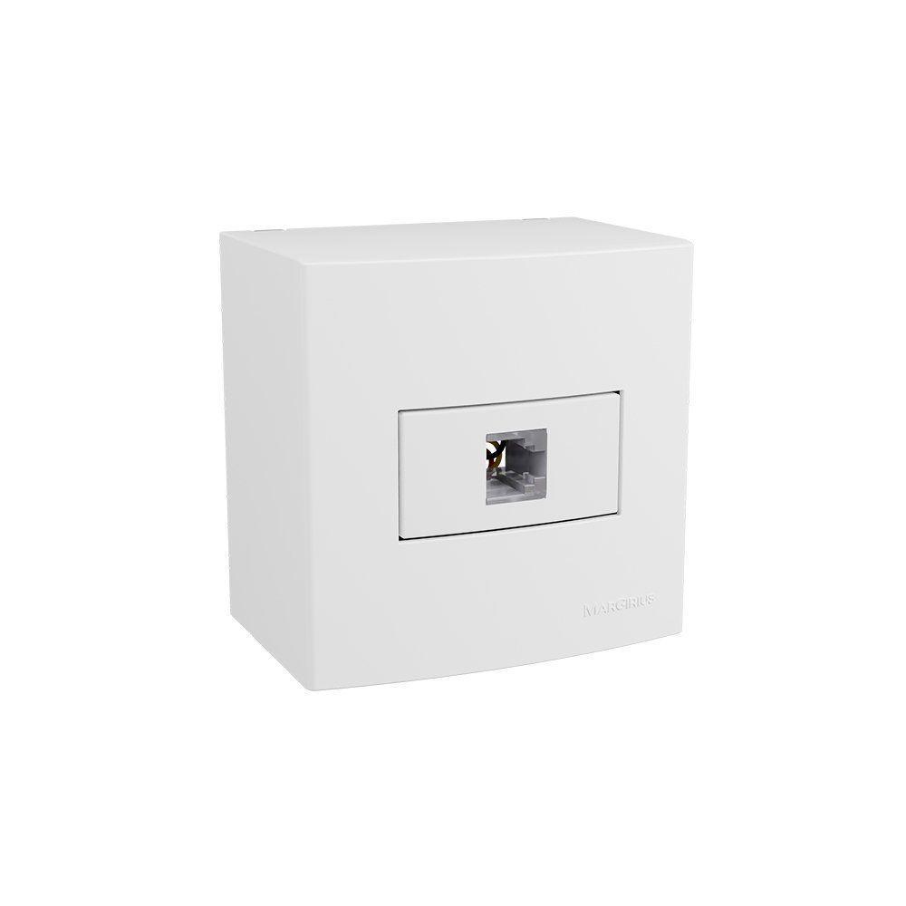 Caixa De Sobrepor 75x75 Com Tomada Para Telefone Margirius Sleek Rj11 4 Fios Branca - 1