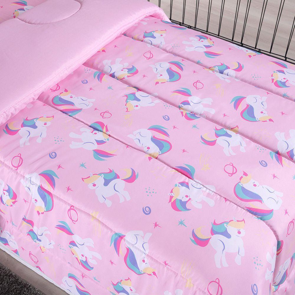 Kit Coordenado Edredom Com Lençol Solteiro Alegria - Unicórnio - 100% Poliéster - 3