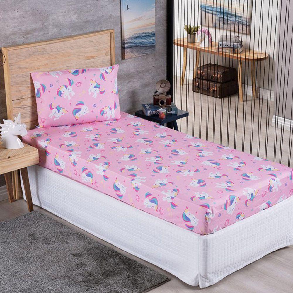 Kit Coordenado Edredom Com Lençol Solteiro Alegria - Unicórnio - 100% Poliéster - 4