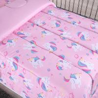 Kit Coordenado Edredom Com Lençol Solteiro Alegria - Unicórnio - 100% Poliéster - 3