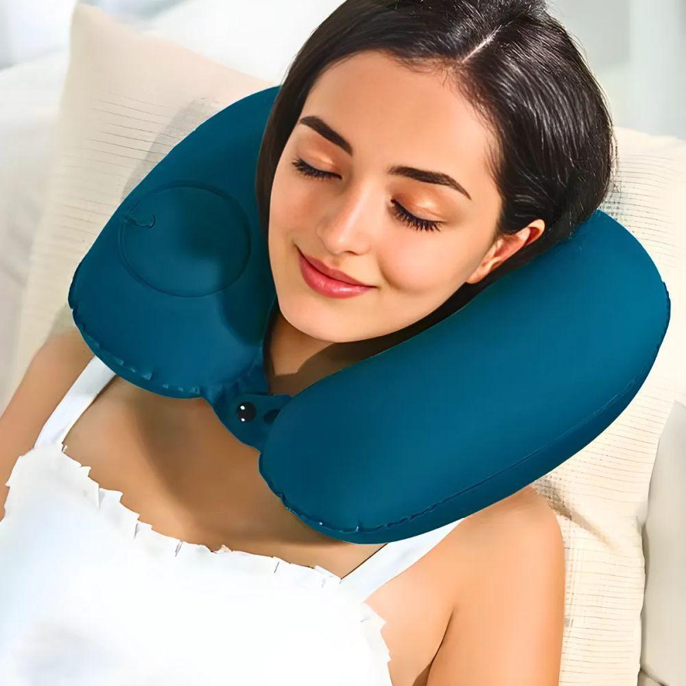 Travesseiro Almofada De Pescoço Inflável E Portátil - Verde - 2