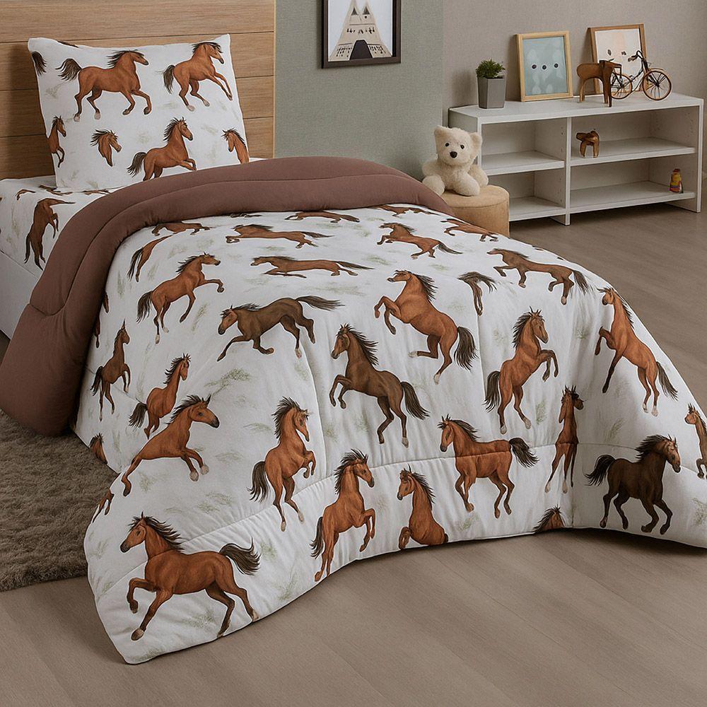 Edredom Mimos Solteiro Dupla Face Malha Manta Soft Cavalo - 100% Algodão - 2