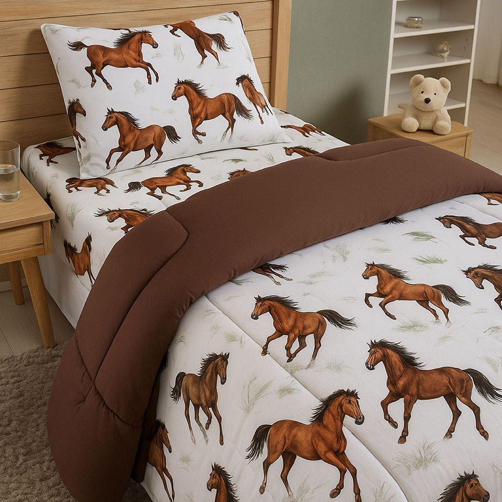 Edredom Mimos Solteiro Dupla Face Malha Manta Soft Cavalo - 100% Algodão - 3