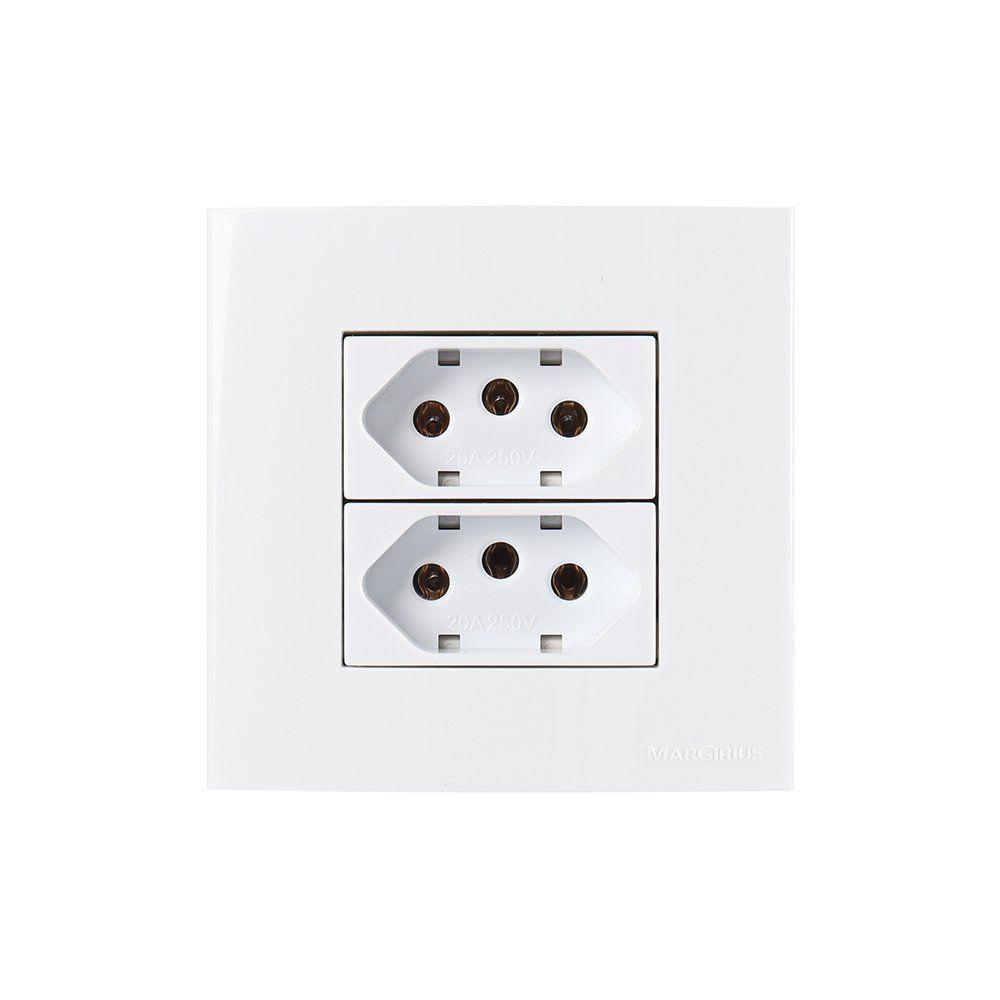 Placa Para Móveis 80x80 Com Tomada Dupla Margirius Sleek 2p+t 20a Branca - 1