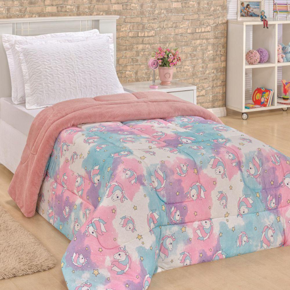 Edredom Mimos Solteiro Dupla Face Malha Manta Soft Unicórnio - 100% Algodão - 2