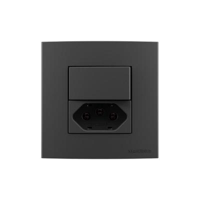 Placa Para Móveis 80x80 Com Interruptor Simples 10a E Tomada 2p+t 20a Margirius Sleek Colors Grafite