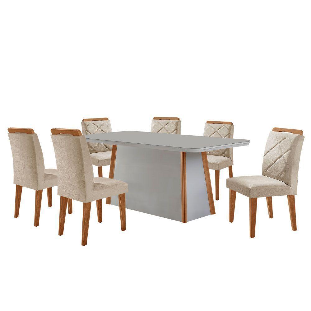 Mesa Diane 180cm Mdf Vidro E 6 Cadeiras Melissa Veludo Creme/off/nat/serig. Off Com Vidro - 2