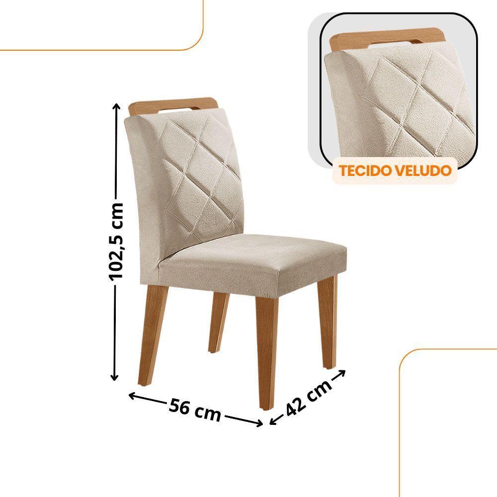 Mesa Diane 180cm Mdf Vidro E 6 Cadeiras Melissa Veludo Creme/off/nat/serig. Off Com Vidro - 3