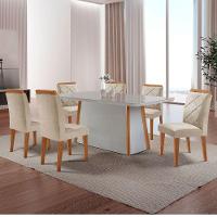 Mesa Diane 180cm Mdf Vidro E 6 Cadeiras Melissa Veludo Creme/off/nat/serig. Off Com Vidro - 1