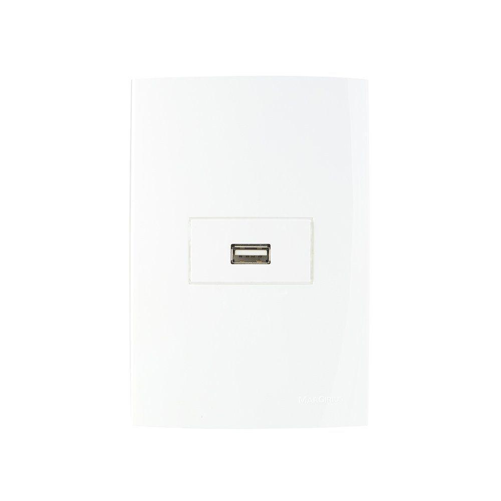 Tomada Carregador Usb-a Margirius Sleek 1a 5w Com Placa 4x2 Branca - 1