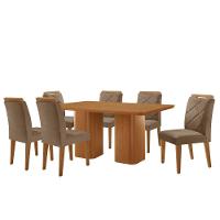 Mesa Eloise 180cm Mdf Laminado 6 Cadeiras Mels=issa Veludo Capuccino/naturalle Laminado - 2