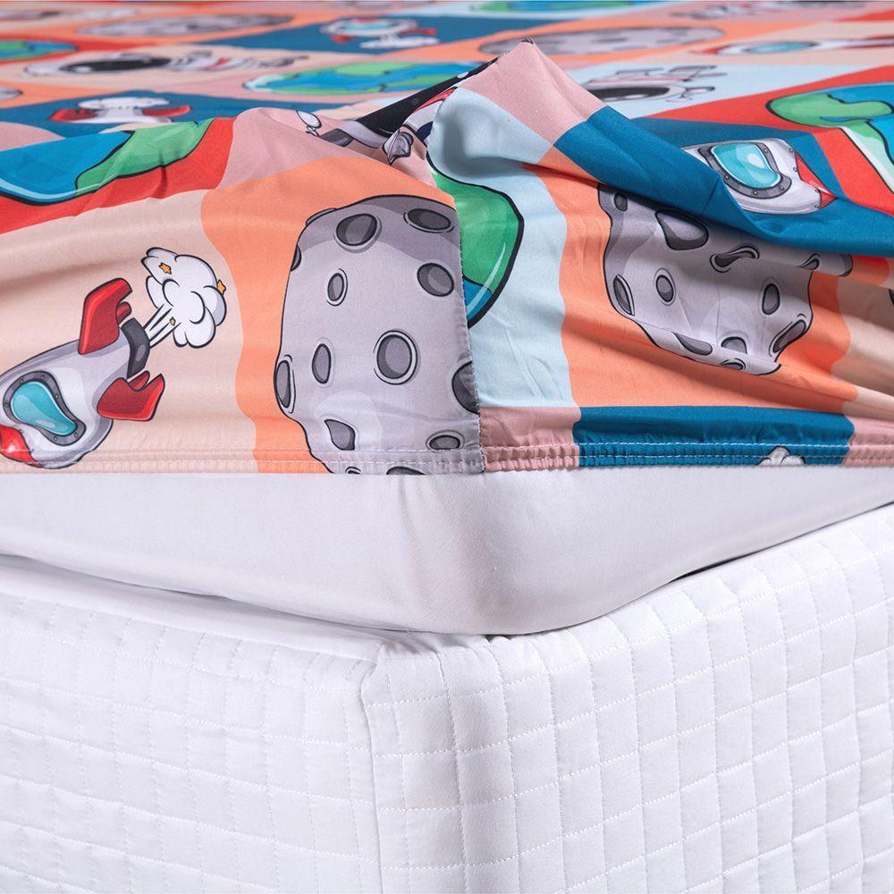 Kit Coordenado Edredom Com Lençol Solteiro Alegria - Astronauta - 100% Poliéster - 5