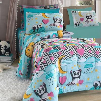 Kit Coordenado Edredom Com Lençol Solteiro Mymo - Panda - 100% Algodão