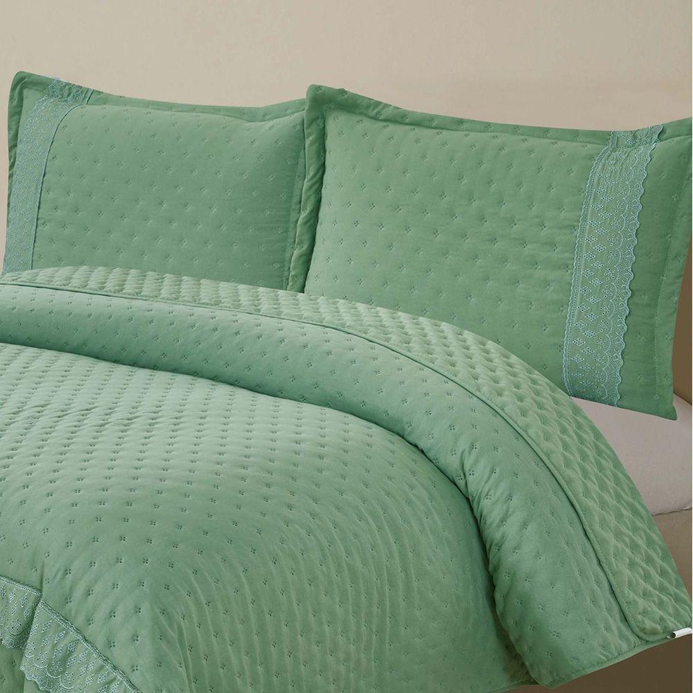 Kit Cobre Leito E Lençol King Melody Dupla Face 7 Peças - Esmeralda - 100% Poliéster - 3
