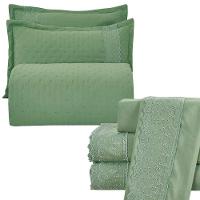 Kit Cobre Leito E Lençol King Melody Dupla Face 7 Peças - Esmeralda - 100% Poliéster - 1