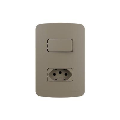 Interruptor Simples 10a E Tomada 2p+t 10a Margirius B3 Colors Com Placa 4x2 Argila Argila