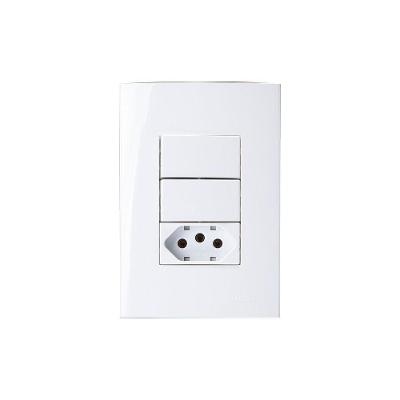 Interruptor Simples Duplo 10a E Tomada 2p+t 20a Margirius Sleek Com Placa 4x2 Branco