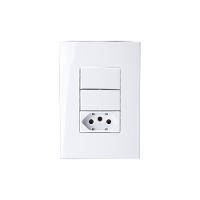 Interruptor Simples Duplo 10a E Tomada 2p+t 20a Margirius Sleek Com Placa 4x2 Branco - 1