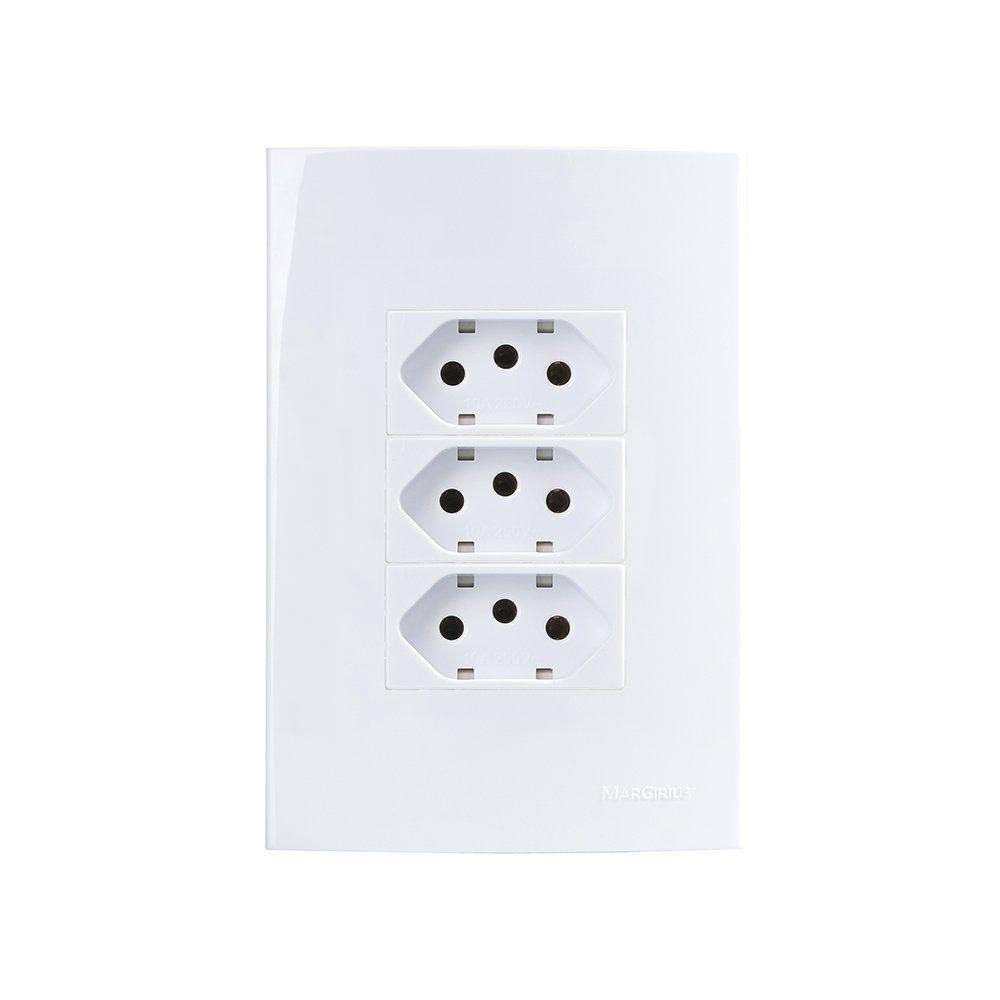 Tomada Tripla Margirius Sleek 2p+t 10a Com Placa 4x2 Branca - 1