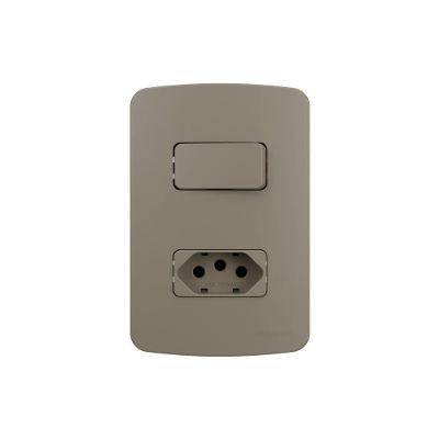 Interruptor Simples 10a E Tomada 2p+t 20a Margirius B3 Colors Com Placa 4x2 Argila Argila