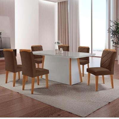 Mesa Diane 180cm Mdf Vidro E 6 Cadeiras Melissa Veludo Marrom/off/nat/serig Off Com Vidro