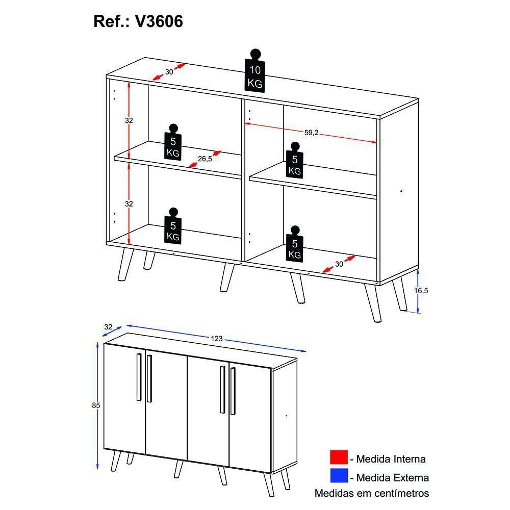 Aparador Buffet 4 Portas Retrô Viena V3606 Rustic/Branco Rustic/Branco - 5