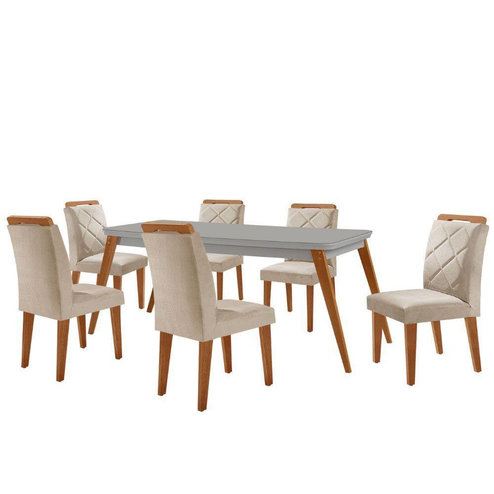 Mesa Copper 180cm Mdf Vidro E 6 Cadeiras Melissa Veludo Creme/off/naturale/serig Off Com Vidro - 2