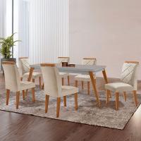 Mesa Copper 180cm Mdf Vidro E 6 Cadeiras Melissa Veludo Creme/off/naturale/serig Off Com Vidro - 1