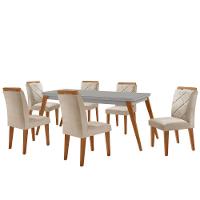 Mesa Copper 180cm Mdf Vidro E 6 Cadeiras Melissa Veludo Creme/off/naturale/serig Off Com Vidro - 2