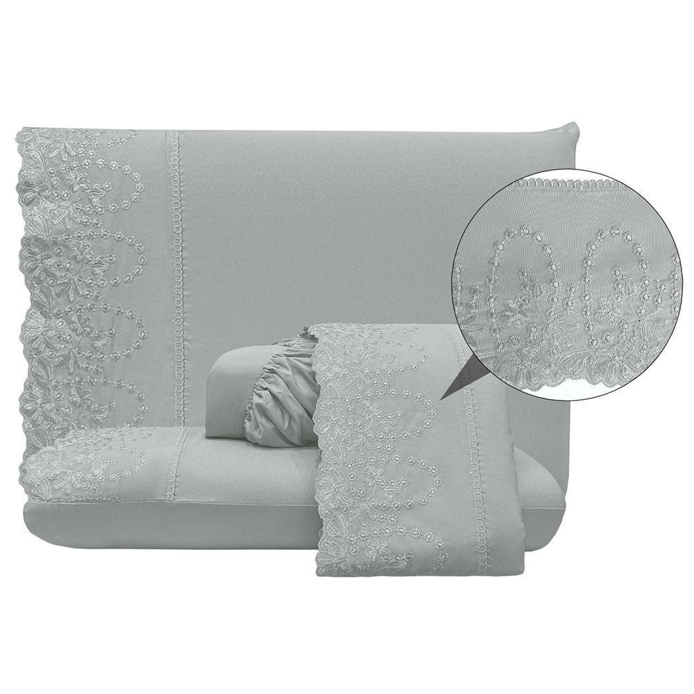 Jogo De Cama Lençol Queen Desirre 4 Peças - Cinza - 100% Poliéster - 1