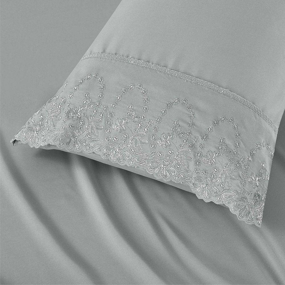 Jogo De Cama Lençol Queen Desirre 4 Peças - Cinza - 100% Poliéster - 4