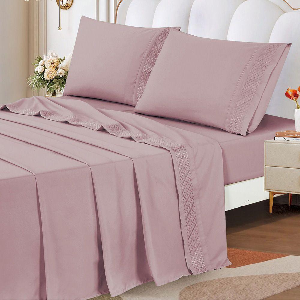 Jogo De Cama Lençol King Eclipse 4 Peças - Rosê - 100% Poliéster - 2