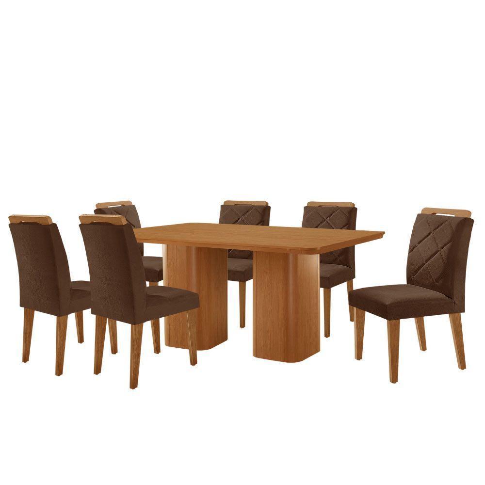 Mesa Eloise 180cm Mdf Laminado 6 Cadeiras Mels=issa Veludo Marrom/naturalle Laminado - 2