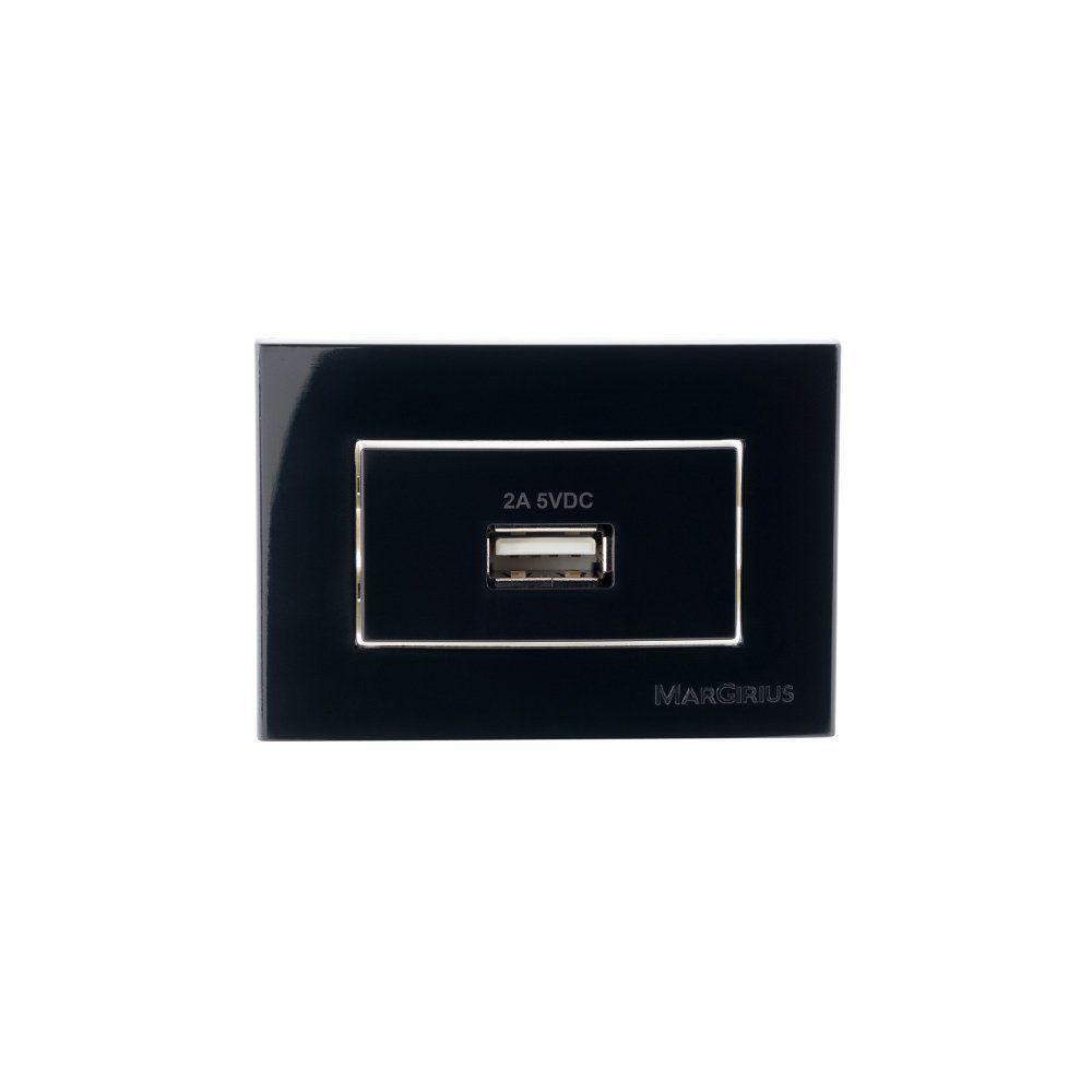 Placa Para Móveis 65x45 Com Tomada Carregador Usb-a Margirius Sleek 2a 10w Preto Ebony - 1