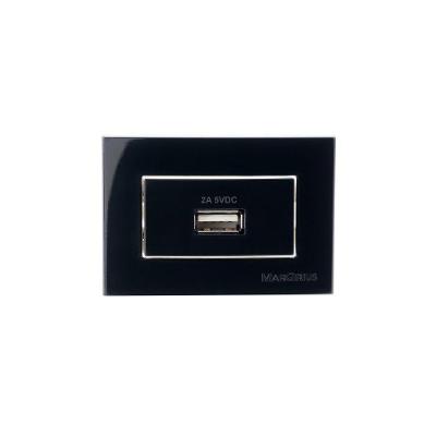 Placa Para Móveis 65x45 Com Tomada Carregador Usb-a Margirius Sleek 2a 10w Preto Ebony