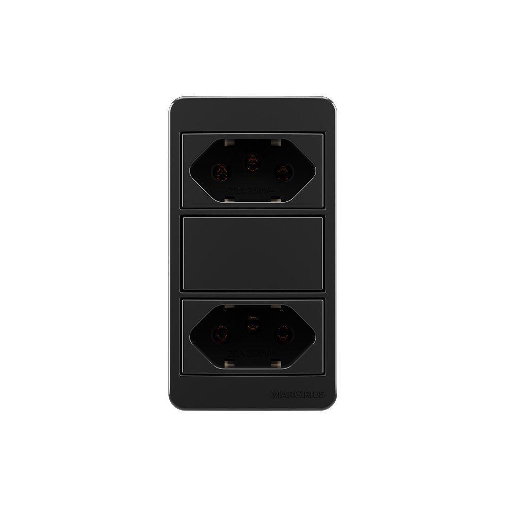 Placa Para Condulete Caixa 3/4" Com Tomada Dupla 2p+t 20a Margirius Sleek Preto Ebony Preto - 1
